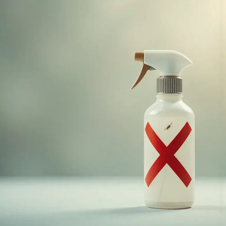 Flacone di insetticida spray con davanti una x rossa che simboleggia il divieto di utilizzo