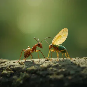 Una formica operaia accanto a una alata
