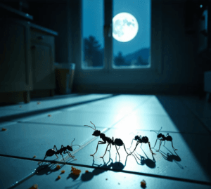 Formiche di notte illuminate dalla luna piena