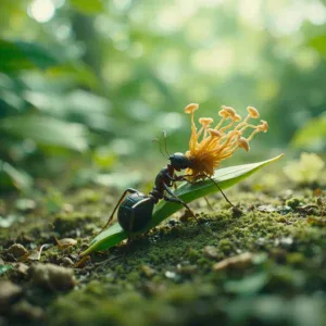 Formica zombie infettata dal fungo parassita Ophiocordyceps unilateralis