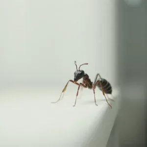 Immagine ravvicinata di una formica su un ripiano bianco