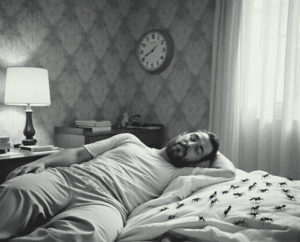 Uomo sdraiato sul letto sogna formiche