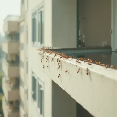 Formiche che brulicano sulla ringhiera di un balcone